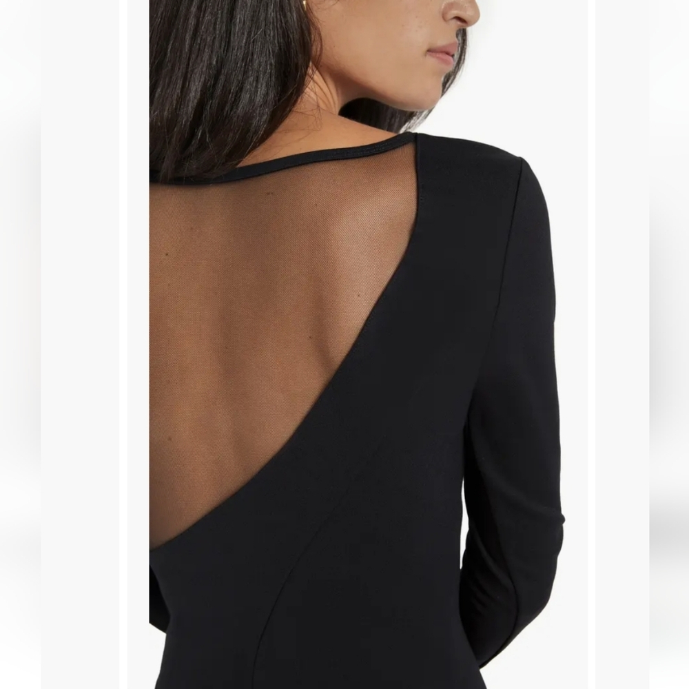 Marcella Mesh Inset Long Sleeve Fitted Roxanne Dress Black Sz M - Picture 2 of 13